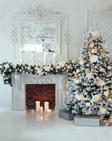 Leowefowa 5X7FT Christmas Backdrop Vinyl Photography Background Xmas Decoration Tree Fireplace Candles Gifts Pine Twigs Vine European Interior Happy New Year Decoration Kids Adults Photo Studio Props
