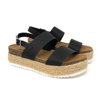 Soda Clip Womens Casual Espadrilles Trim Flatform Studded Wedge (8 M US, Black K)