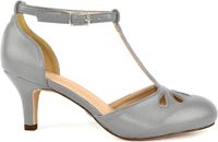 Chase & Chloe Kimmy-36 Women's Teardrop Cut Out T-Strap Mid Heel Dress Pumps (6 B(M) US, Grey PU Low)
