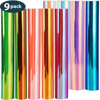 New Version Holographic Opal Vinyl Sheets, Ohuhu 11 Permanent Adhesive Backed Vinyl Sheets Set, 9 Color Vinyl Sheets 12" x 12" + 2 Transfer Tape for Cricut, Silhouette Cameo Valentine's Day Decorating