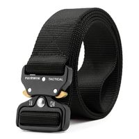 Fairwin Tactical Belt, Military Style Webbing Riggers Web Belt Heavy-Duty Quick-Release Metal Buckle (Black, M - Waist 36"-42")