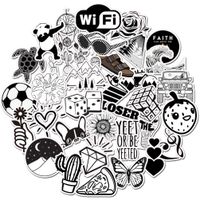 50pcs Water Bottle Stickers, Girl Trendy Cute Laptop Notebook Phone Computer Guitar Skateboard Luggage Vinyl Decal for Teen (Black and White)