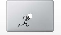 Laptop MAC - Stick Figure Holding Apple Funny - Matte Black Skins Stickers