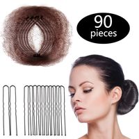 Hair Nets Invisible Elastic Edge Mesh and U Shaped Pins Set, 50 Pieces 50cm Individual Package Invisible Hair Nets, 40 Pieces U Shaped Pins for Women Bun (Brown)