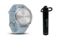 Garmin Vivomove HR Multi Sport Hybrid Smartwatch with Wearable4U Compact Power Bank Bundle (S/M: 122-189 mm, Sport, Silver with Sea Foam Silicone Band)