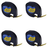 SuperInk 4PK Self-Adhesive LetraTag Label Tape Compatible for DYMO (91332 91202 91222 59423 S0721620) Plastic Black on Yellow (12 mm x4 m, 1/2 inch x 13 Foot)