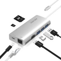 ADLOKO USB C Hub, Type C Adapter with HDMI 4K, SD/TF Card Reader, USB3.0, USB C, for MacBook Pro and More Type-C Devices (Silver- 8 in1 hub)