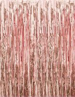 GOER 3.2 ft x 9.8 ft Metallic Tinsel Foil Fringe Curtains for Party Photo Backdrop Wedding Decor (1 Pack, Rose Gold)