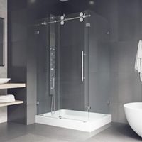 VIGO 36 x 48 Frameless Rectangular Sliding Shower Door Enclosure with Tempered Glass | Waterproof Shower Door Seal Strip and 304 Stainless Steel Hardware | Left Drain Base | Chrome Finish