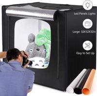 amzdeal Photography Light Box 32in Upgraded Photo Studio Professional Photography Tent with LED Light 3 Backdrops (White Black Orange)