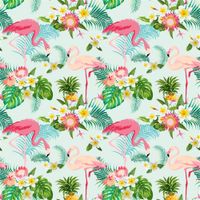 Leowefowa Vinyl Cartoon Pink Flamingo Backdrop 5X5FT Blooming Flowers Green Leaves Photography Background Kids Adults Party Decoration Wallpaper Photo Studio Props