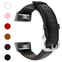 Meikeio Replacement Bands Compatible with Fitbit Charge 3, Classic Genuine Leather Charge 3 Band Fitness Wristband for Women Men Small Large(Black,Large)