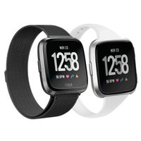 AKALE Metal Bands Compatible with Fitbit Versa/Versa 2/Versa Lite, Stainless Steel Metal Band Mesh Bracelet with Strong Magnet Lock Wristbands Replacement Bands for Women Men-Black + White Large