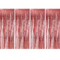Anasu 4 Pack Foil Fringe Curtains Photo Backdrop, Shiny Metallic Tinsel Party Door Curtain Photo Booth Props Birthday Wedding Bridal Baby Shower Party Decorations (Rose Gold, 4 Pack)