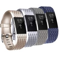 Tobfit Sport Bands Compatible for Fitbit Charge 2 Special Edition, 4 Pack, Silver, Blue, Gold, Grey, Small