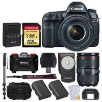 Canon EOS 5D Mark IV DSLR Camera + EF 24-105mm f/4L is II USM Lens + Transcend 128GB SDXC Memory Card + Canon RC-6 Wireless Remote + Canon Battery Pack LP-E6N + DC59 Gadget Bag + Accessories
