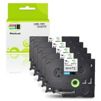 NineLeaf 5PK Standard Laminated Self-Adhesive Label Tape Compatible for Brother TZe TZ 241 Cassettes TZe241 TZ241 use for P-Touch PT-9800 PT-9600 PT-7600 2730 2700 Printers 18mm x 8m Black on White