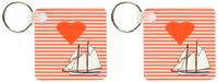 3dRose Nautical Red Stripes With Sailboat n Heart - Key Chains, 2.25 x 4.5 inches, set of 2 (kc_100629_1)