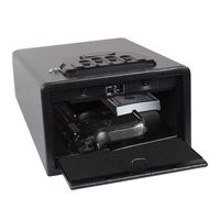 Electronic Gun Safe with Four-keypad&2 Emergency Keys&Rechargeable Battery Smart Quick Access Pistol Safe Storage Security Cabinet Q235 Carbon Steel Handgun Lock Security Box w/Pop-Open Door