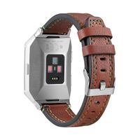 bayite Leather Bands Compatible Fitbit Ionic, Genuine Leather Replacement Accessories Straps Wristband Women Men, Coffee Brown