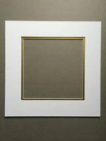 (1) 12x12 Square White and Gold Double Picture Mats with White Core Bevel Cut for 8x8 Pictures