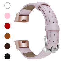 Fitlink Bands Compatible Fitbit Charge 3 / Charge 3 SE for Women Men, Classic Genuine Leather Wristbands with Metal Connectors Replacement Bands Accessories for Fitbit Charge 3, Small and Large, Pink
