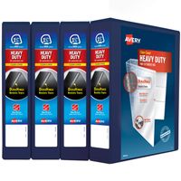 Avery Heavy Duty View 3 Ring Binder, 1.5" One Touch Slant Ring, Holds 8.5" x 11" Paper, 4 Navy Blue Binders (79871)