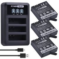 PowerTrust 3-Pack AZ16-1 Replacement Battery and LED 3-Channel USB Charger For Xiaomi Yi 2 4K yi lite Action Camera