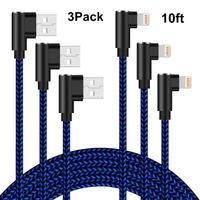 90 Degree iPhone Charger 10ft Lightning Cable 10ft Right Angle iPhone Charger Cable Fast Charging iPhone Cable 10ft 3 Pack Nylon Braided Charger Cord Compatible iPhone/iPad/iPod (Dark Blue,10ft)