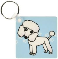 3dRose Cute White Poodle Blue Paw Print Background - Key Chains, 2.25 x 4.5 inches, set of 2 (kc_13768_1)