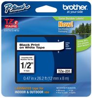 Brother Genuine P-Touch, 1/2" (0.47") Standard Laminated P-Touch Tape, Black on White, Laminated for Indoor or Outdoor Use, Water Resistant, 26.2 Feet (8M), Pack of 16, Packing May Vary