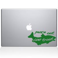 The Decal Guru Peace Out River Trout MacBook Decal Vinyl Sticker - 13" MacBook Pro (2015 & Older) - Green (1146-MAC-13P-LG)