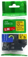 LM Tapes - Brother PT-1890 1/2" (12mm 0.47 Laminated) Black on Yellow Compatible TZe P-touch Tape for Brother Model PT1890 Label Maker with FREE Tape Guide Included