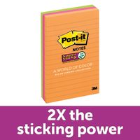 Post-it Super Sticky Notes, 2x Sticking Power, 4 in x 6 in, Rio de Janeiro Collection, Lined, 3 Pads/Pack, 90 Sheets/Pad (660-3SSUC)