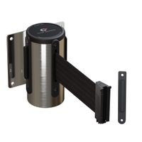 Fixed Wall Mount Retractable Belt Barrier with Black Steel Case-CCW Series WMB-120 (11 Foot, Black Belt with Stainless Steel Case)
