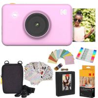 Kodak Mini Shot Instant Camera (Pink) Gift Bundle + Paper (20 Sheets) + Deluxe Case + 7 Fun Sticker Sets + Twin Tip Markers + Photo Album + Hanging Frames