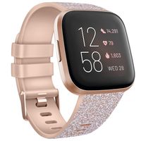 Tobfit Sport Bands Compatible with Fitbit Versa 2/Versa/Versa Lite/Versa SE, Soft TPU Wristbands Accessories for Women Men (Khaki Glitter Silver, Large)