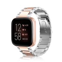 Fintie Metal Band for Fitbit Versa 2, Versa, Versa Lite Edition, Solid Stainless Steel Strap Replacement Wristband Business Bracelet for Fitbit Versa Smartwatch, Rose Gold, Silver