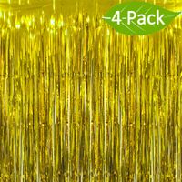 Deruicc 4 Pack Gold Foil Curtains 3ft x 8ft Tinsel Fringe Curtains Shimmer Curtain Birthday Wedding Party Christmas Photo Booth Backdrop Decorations