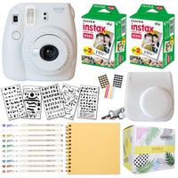 Fujifilm Instax Mini 9 Instant Camera (Smokey White) + Fuji INSTAX Film (40 Sheets) + Bundle with: Groovy Camera Case + Scrapbook Photo Album + Stencils + Metallic Markers + Photo Corners