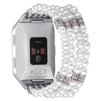 Compatible for Fitbit Ionic Bands -Fastgo Replacement Straps Bracelet Compatible bfor Ionic Smart Fitness Watch(Handemade Artificial Pearl Elastic Stretch Beaded Accessories for Women/Girls)(White)