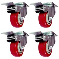 Online Best Service 4 Pack Caster Wheels Swivel Plate with Brake On Red Polyurethane Wheels (3 inch with Brake)