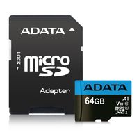 ADATA Premier 64GB MicroSDHC/SDXC UHS-I Class 10 V10 A1 Memory Card with Adapter Read up to 100 MB/s (AUSDX64GUICL10A1-RA1)