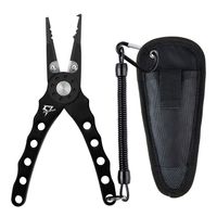 Piscifun Aluminum Saltwater Fishing Pliers Split Ring Pliers Hook Remover Braid Cutters Fish Holder with Sheath and Lanyard (Deep Black 7.87" Pliers)