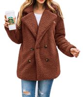 PRETTYGARDEN Women's Fashion Long Sleeve Lapel Zip Up Faux Shearling Shaggy Oversized Coat Jacket with Pockets Warm Winter (Z-Brown, Large)