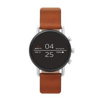 Skagen Connected Falster 2 Stainless Steel and Leather Touchscreen Smartwatch, Color: Silver, Brown (Model: SKT5104)