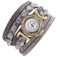 Cliramer Women Fashion Casual Rhinestone Watch with Leather Strap Analog Quartz Wristwatch for Gift (Gray)