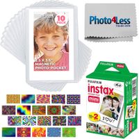 Fujifilm Instax Mini Twin Pack Instant Film (20 Sheets) | Freez-A-Frame Magnetic Photo Pockets for Fuji Mini Instax Photos 10 Pack | 20 Sticker Frames for Fuji Instax Prints Psychedelic Package