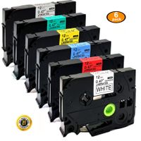 NEOUZA Replacement for Brother P Touch Label Tape TZe231 TZe431 TZe531 TZe631 TZe731 TZe931 12mm(0.47 Inch) x 8m (26.2ft) (Combo Set White Red Blue Yellow Green Silver)