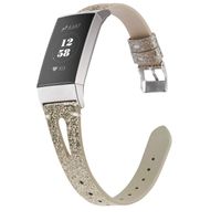 Wearlizer Glitter Gold Band Compatible with Fitbit Charge 3 Bands for Women Men, Leather Replacement Band Assesories Strap X Type Bracelet for Fitbit Charge 3